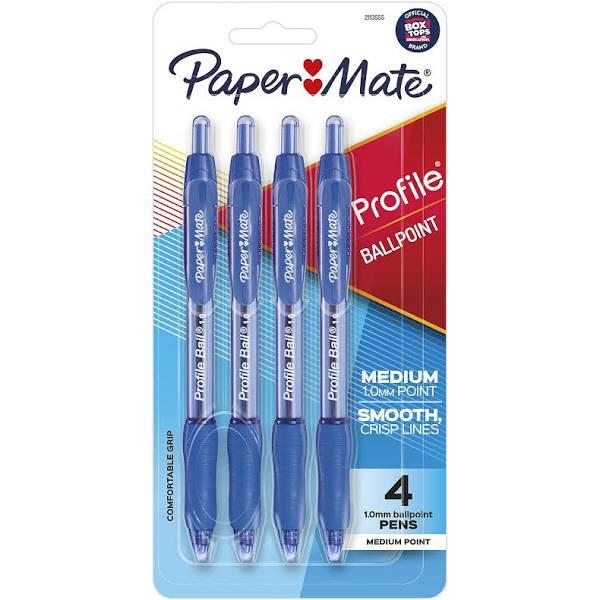 Paper Mate Profile Ballpoint Pen, Retractable, Medium 1 mm, Blue Ink, Translucent Blue Barrel, 4/Pack