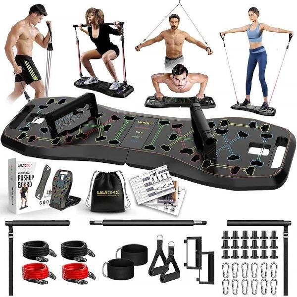 LALAHIGH Portable Exercise Equipment with 22 Gym Accessories, 25 in 1 Push Up Board Fitness,Pushup Board Work from Home Fitness with Resistance