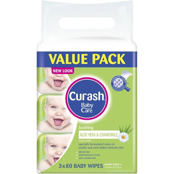 Curash Aloe Vera & Chamomile Baby Wipes 80 x 3