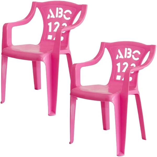 2PK Tuff Play Children's Alphabet Stackable Plastic Chair - Pastel Pink 2-6Y