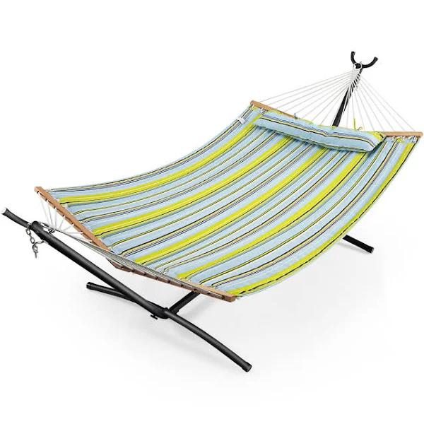 Costway Patio Haning Hammock Outdoor Swing Bed Backyard Garden Travel Yellow (No Stand)