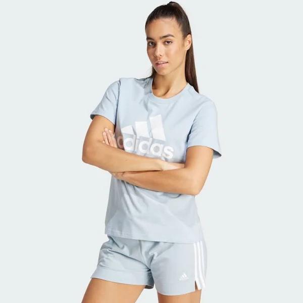 adidas-Essentials Logo Tee-Women-Wonder Blue / White-XS