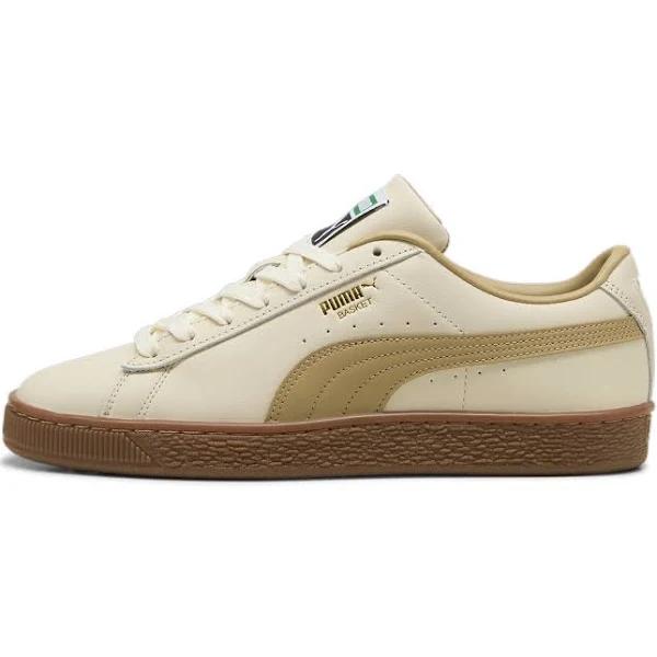 Basket Classic XXI Muted Unisex Sneakers in Alpine Snow/Prairie Tan/Gold, Size 8, Textile by Puma