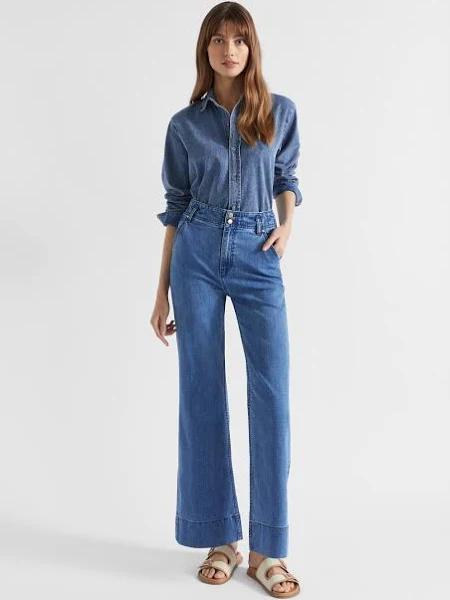 Seed Heritage Waisted Wide Leg Jean in Ultramarine Wash Blue 16