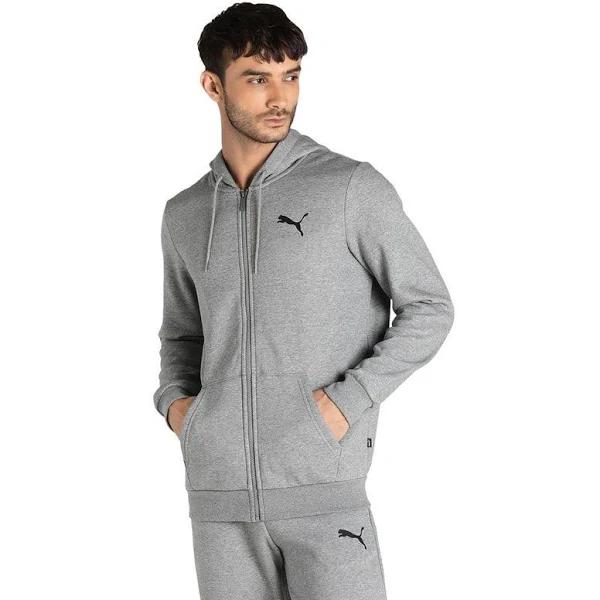 Puma Mens Ess Small Logo Full-Zip Hoodie Medium Grey Heather-Cat / 4XL