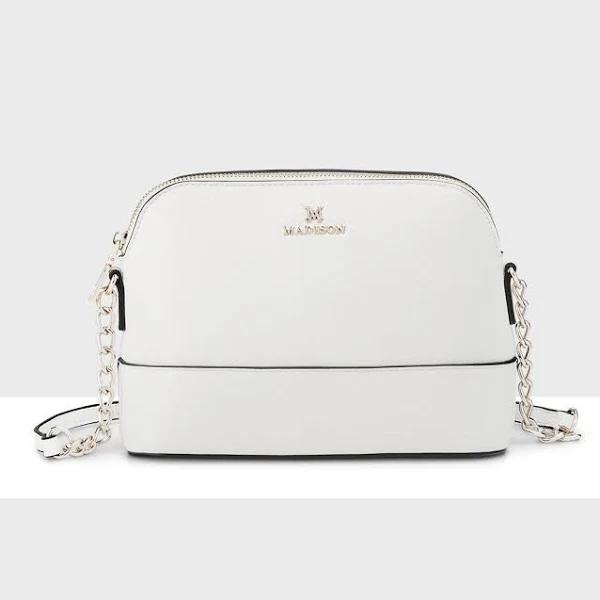 Madison Accessories Salli Curve Zip Top Crossbody Bag in White