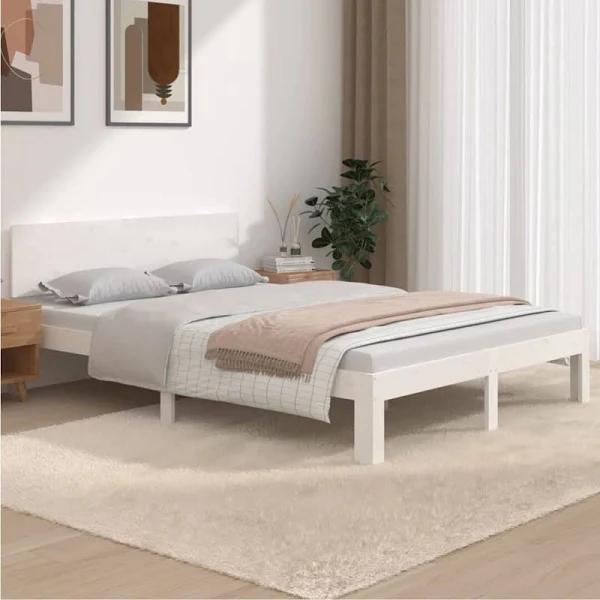 Bed Frame White Solid Wood 153x203 cm Queen Size