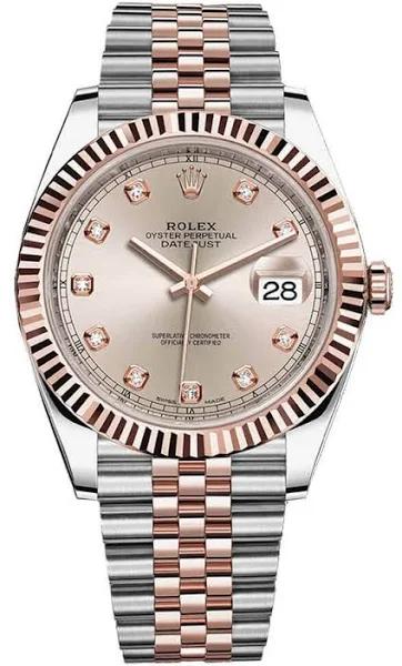 Rolex Men's Datejust Watch - 126331-SDTDJ - 41mm -  Sundust Diamond Dial - Everose Rolesor Case - Fluted Bezel - Everose Rolesor Jubilee Bracelet