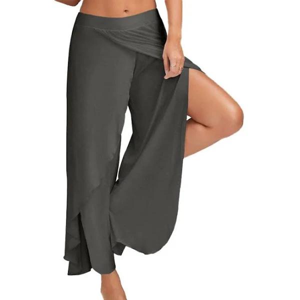 Amoretu Womens Sports Fitness Yoga Slit Wide Leg Pants-DarkGray - 4XL - AfterPay & zipPay Available