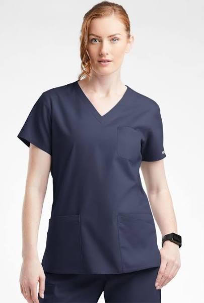 Butter-Soft Originals Women's 7-Pocket Curved V-Neck Scrub Top in Navy | Size 5x Polyester/cotton