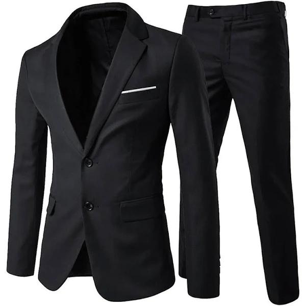 Allthemen Men's 2-Piece Suit, Two Button Slim Fit Business Wedding Blazer and Pants Black XL