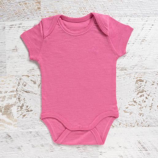 Merino Baby Short Sleeve Bodysuit Pink / 12-18M