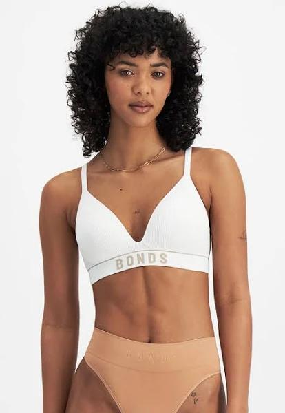 Bonds Women's Retro Rib Seamless Wirefree Bra in White/Blushed Size: 20