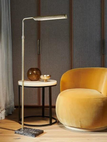 Coates Led Floor Lamp in Antique Brass with Brown Marble Base