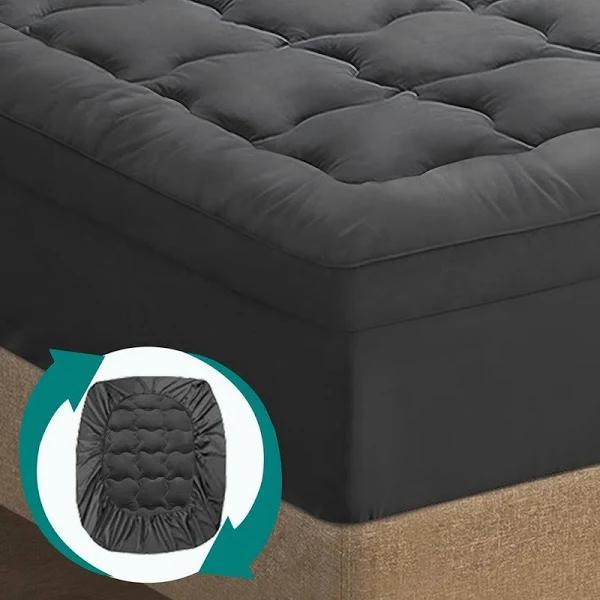 S.E. Bamboo Charcoal Pillowtop Mattress Topper Underlay Pad Cover 7cm Single - Earn Everyday Rewards, AfterPay Available