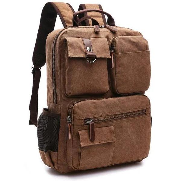 Men's Large Canvas Laptop Backpack, Coffee