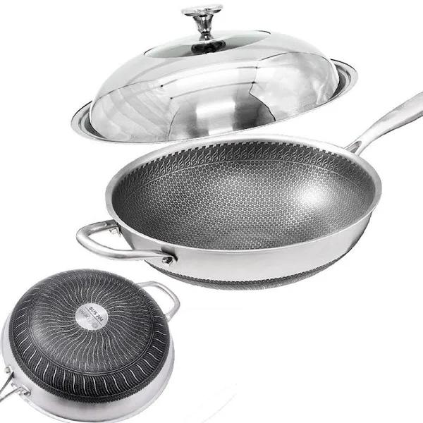 32cm Stainless Steel Non-stick Stir Fry Cooking Kitchen Honeycomb Wok Pan - Amazingooh Wholesale