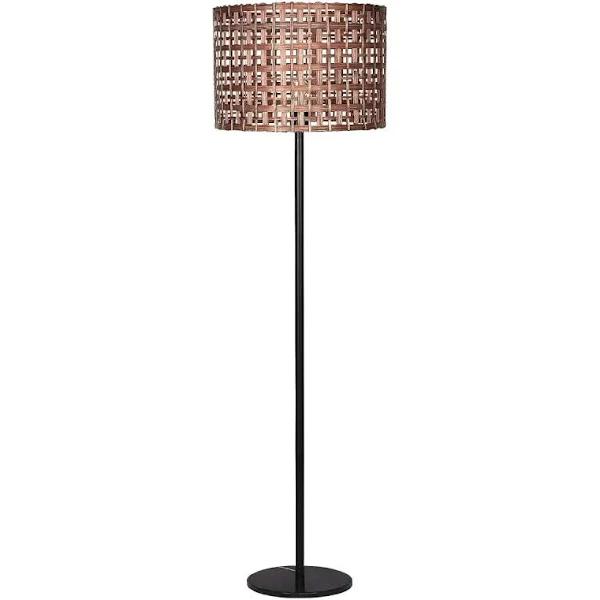 Sarantino Rattan Floor Lamp with Black Marble Base