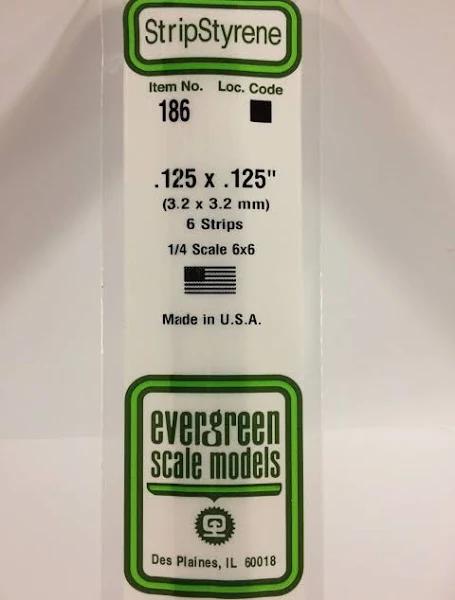 Evergreen 186 White Styrene Strip .125 x .125 (6)