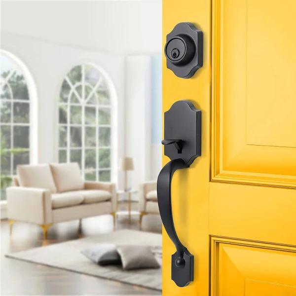 NeuType Front Door Handle, Front Door Lock Set, Door Handle Sets with Single Cylinder Deadbolt and Door Knob, Entrance Handle Set with Lock,