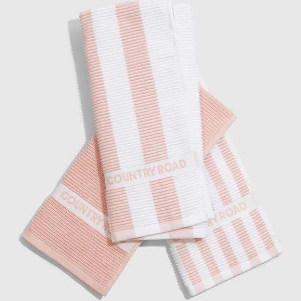 Country Road CR Stripe Australian Tea Towel Pack of 3 Rose | 100% Cotton