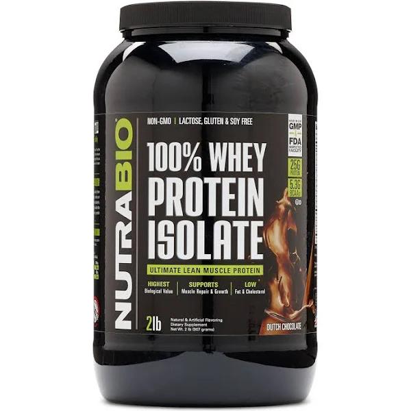 NutraBio Whey Protein Isolate Dutch Chocolate 2 lbs