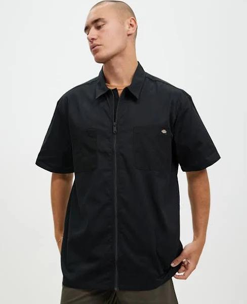 Dickies 1574 Zip-Through Short Sleeve Work Shirt Black - Size XL