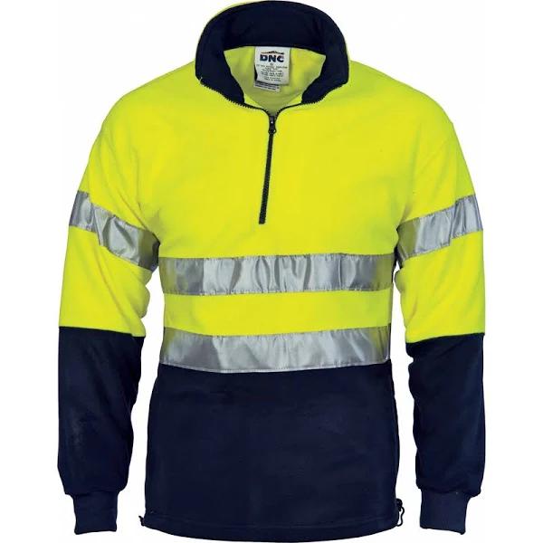 DNC HiVis Two Tone 1/2 Zip Polar Fleece with 3M R/Tape - Yellow/Navy - 2XL