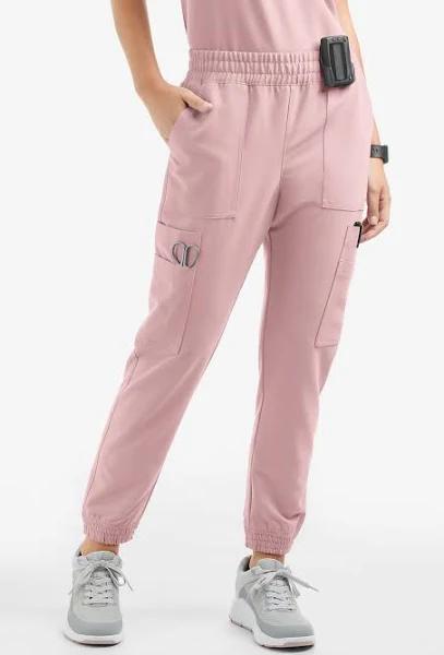 Movement by Butter-Soft Cephei Women's 11-Pocket Jogger Scrub Pants - Petite in Mauve Shadow | Size L Polyester/rayon/spandex