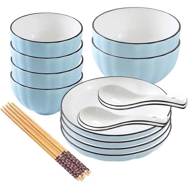 SOGA Blue Japanese Style Ceramic Dinnerware Crockery Soup Bowl Plate Server Kitchen Home Decor Set of 10