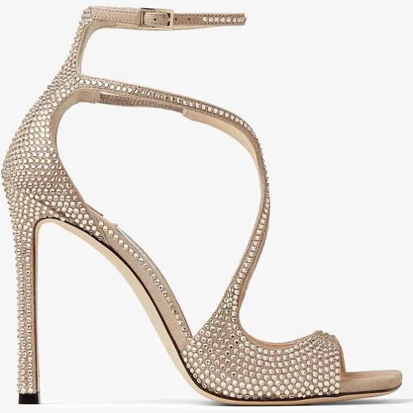 Jimmy Choo Azia 95 Honey Gold Suede Sandals with Crystals - Silver - 43