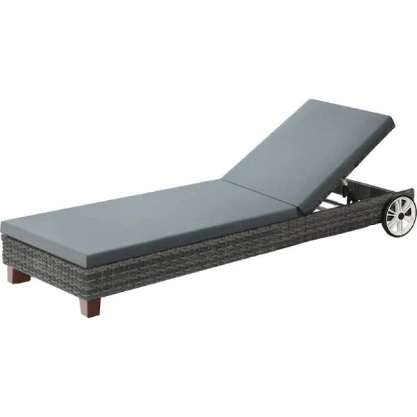 Sun Lounge Wicker Lounger Day Bed Wheel Patio Outdoor Furniture Grey