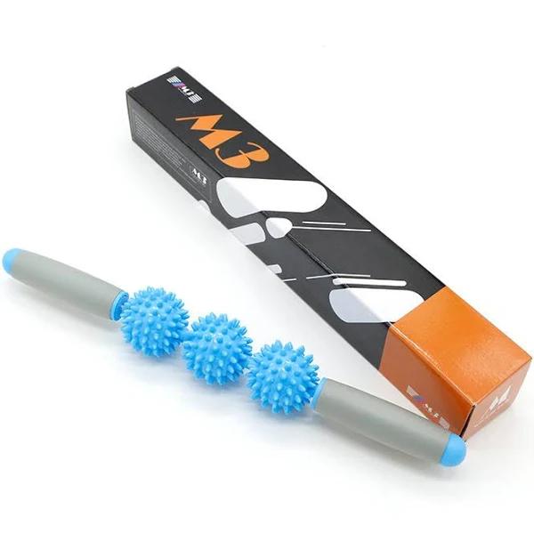 TopYoga 3 Balls Trigger Point Muscle Massage Stick Spikey Therapy Roller (Blue)