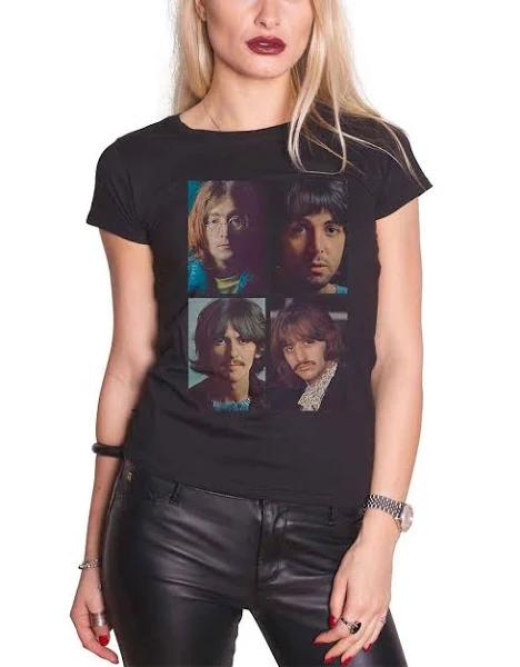 The Beatles T Shirt White Album Faces New Official Womens Skinny Fit Black