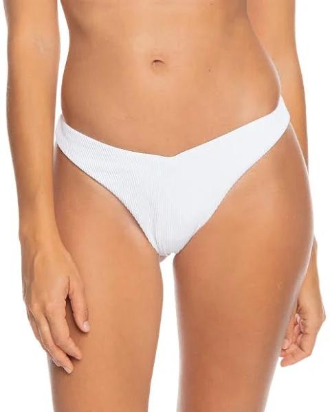 Roxy Women's Rib Love Cheeky High Leg Bikini Bottom in Bright White | Size Large