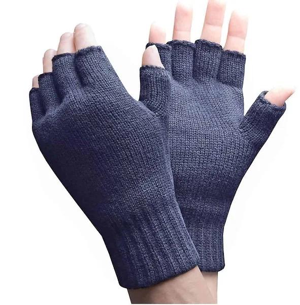 Heat Holders - Mens Winter Warm 3.2 Tog Fleece Lined Insulated Knit Thermal Fingerless Gloves (One Size, Navy)