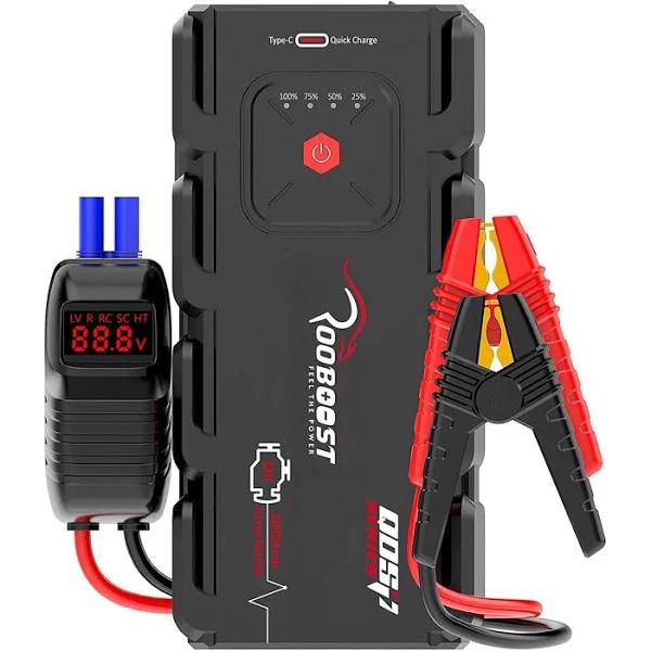 Rooboost 2000A Peak Extreme Safe Car Jump Starter Up to 10L Gas or 8L Diesel.