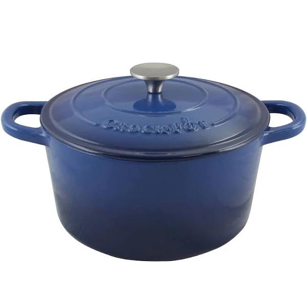 Crock Pot Artisan 5 Quarts Enameled Cast Iron Round Dutch Oven, Blue