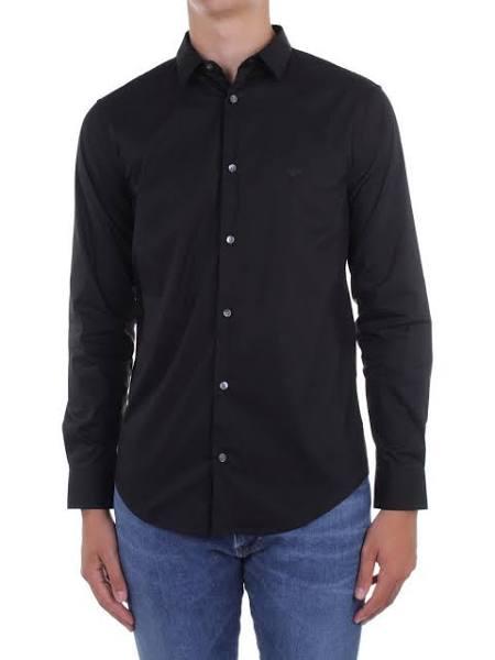 Emporio Armani Embroidered Logo Slim Fit Cotton Black Shirt XXL