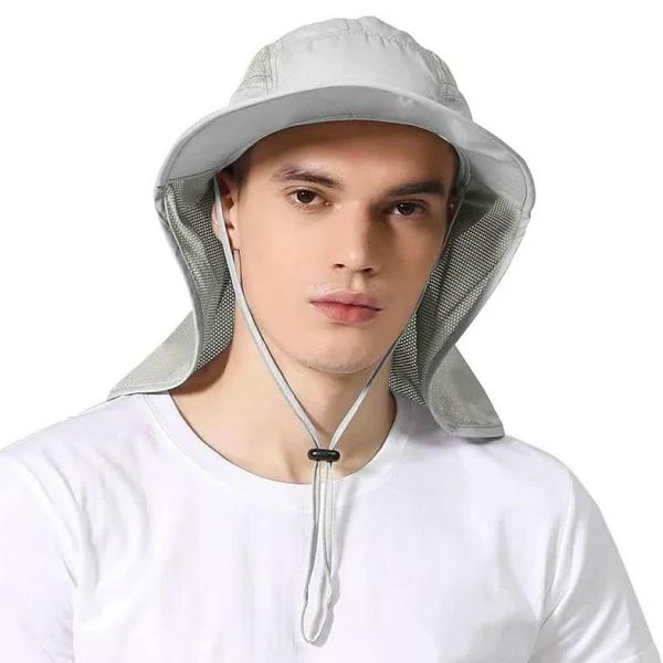 Legionnaires Work Sun Hat for Men and Women - UPF50+ Nek Flap - Adjustable Crown and Chin Strap - oz Smart, Light Grey