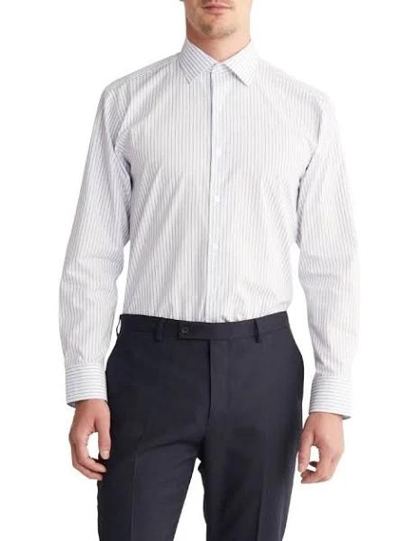 Calvin Klein Slim Long Sleeves Stripe Shirt in White 43