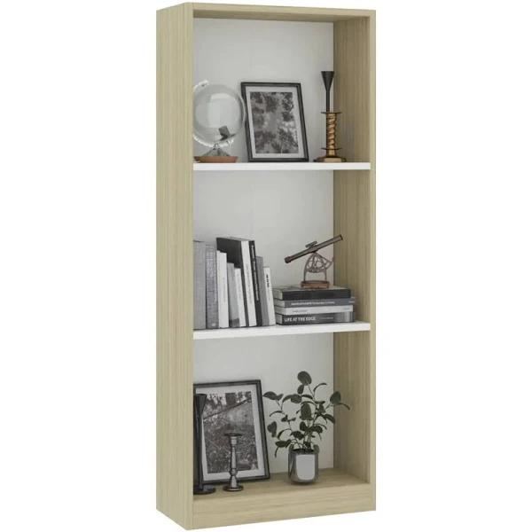 3-Tier Book Cabinet 40x24x108cm - White and Sonoma Oak