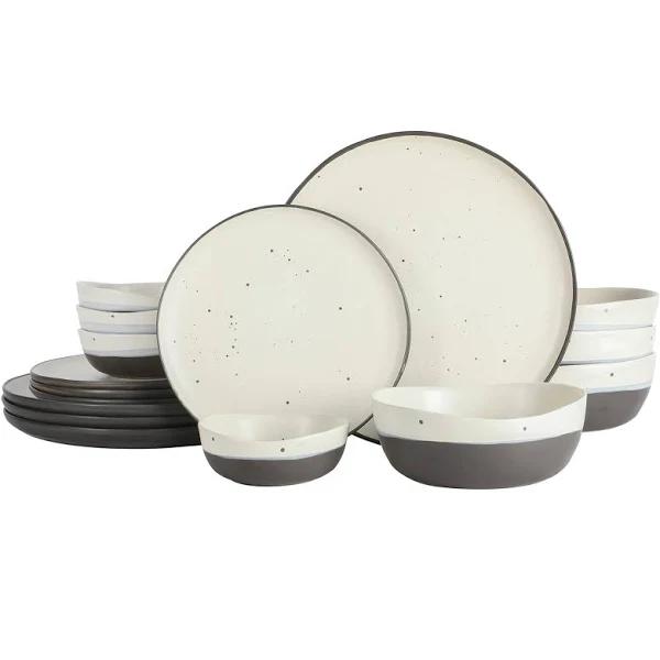 Gibson Elite Rhinebeck Double Bowl Dinnerware Set, Service for 4 (16pcs), White and Black