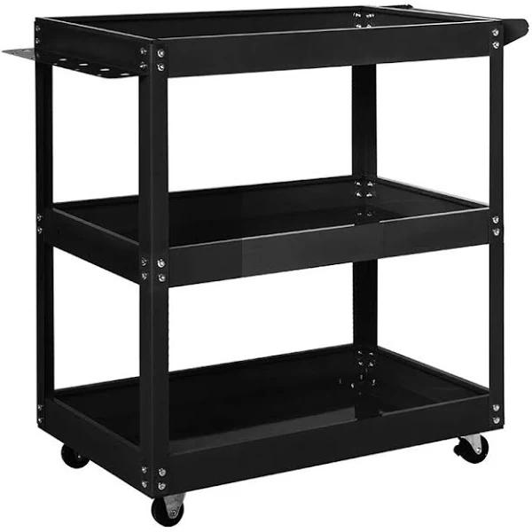 Giantz Tool Cart 3 Tier Parts Steel Trolley Mechanic Storage Black