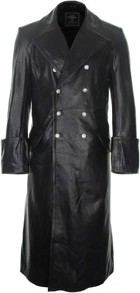 Mil-Tec Mens Leather Coat Officer Solid Black Size 54 10190002P