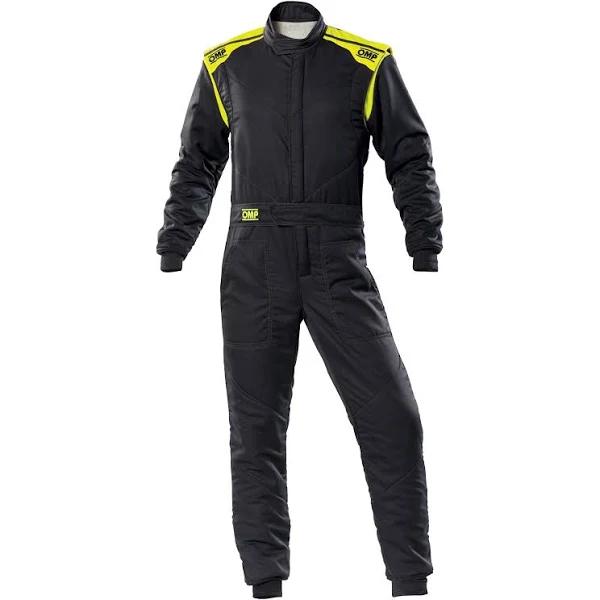 OMP First S Race Suit - 60, Anthracite/ Fluro Yellow