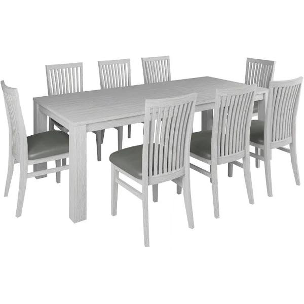 Foxglove 9pc Dining Set 225cm Table 8 Pu Seat Chair Solid MT Ash Wood - White