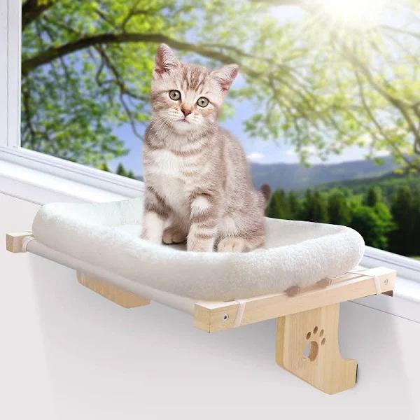 Cat Window Perch Cat Hammock Cat Bed with Wood Frame for Large Cats, Easy to Adjust and Assemble Cat Bed for Windowsill, Bedside, Drawer and Cabinet