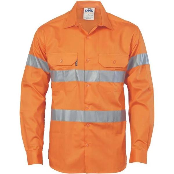 DNC Hi Vis Cool Breeze Cotton Shirt with Reflective Tape Long Sleeve (3967) 2XL / Orange