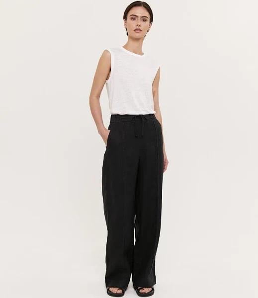 Saba Women's Lila Linen Detailed Pants in Black Size 14